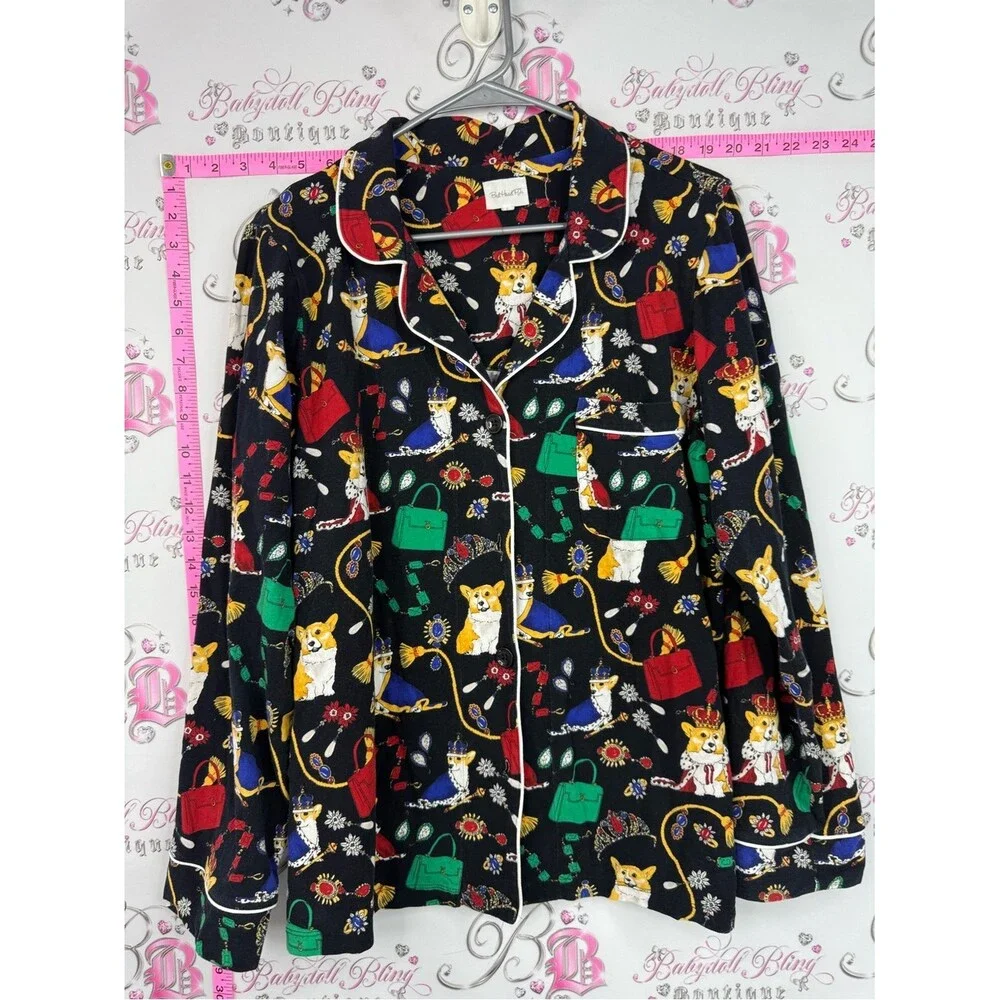 BedHead pjs set top and pants Black Corgi & Colorful Accessory Print Pajama Set - Picture 3 of 15